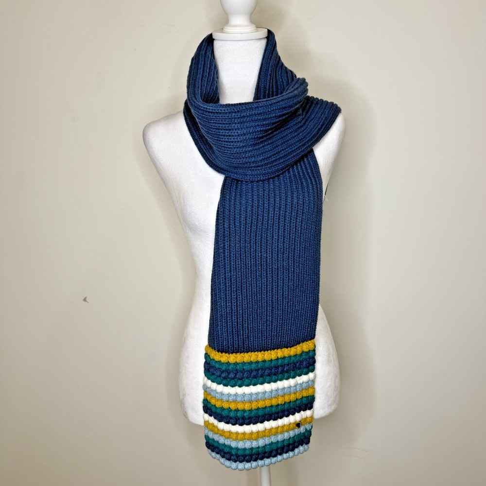 Kate Spade Wool Blend Knit Scarf Rectangle Winter Apres Ski Blue Women's 38"x9"